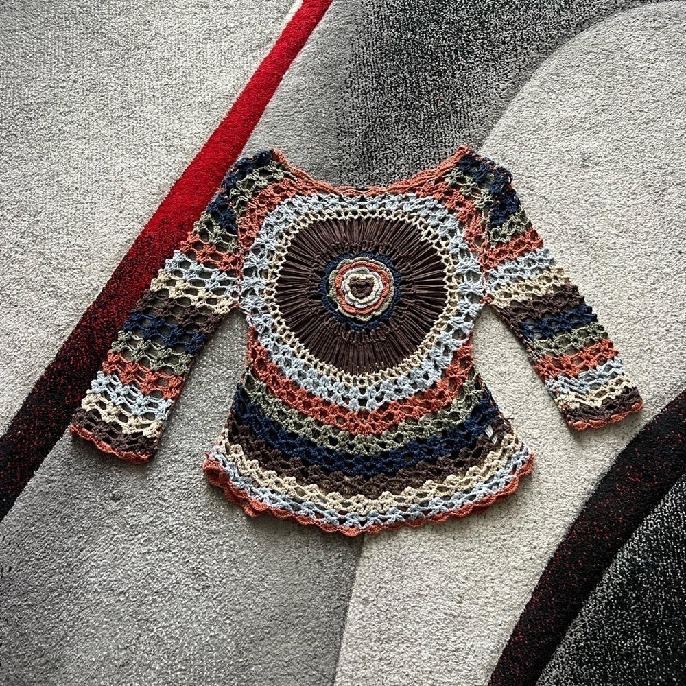 Together Apparel Boho Hippie Crochet Knit Colorful Top